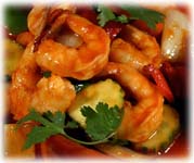 Crevettes sautees a la sauce aigre-douce